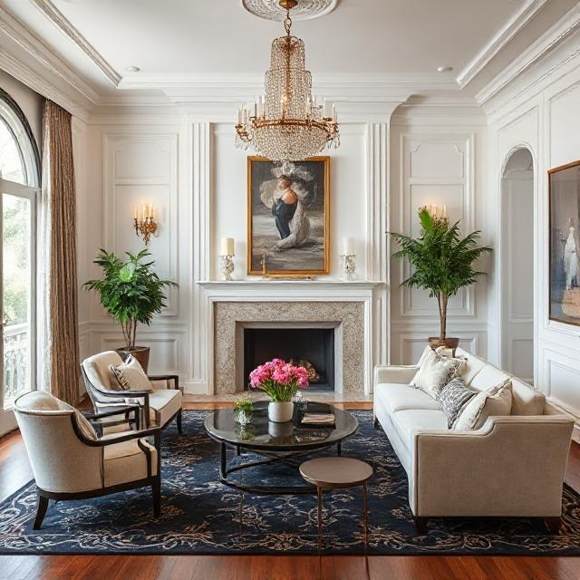 how to decorate a living room in Hollywood Regency style